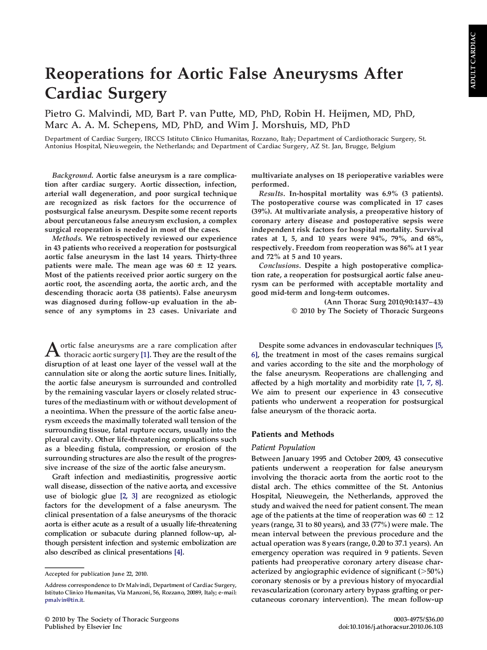 Reoperations for Aortic False Aneurysms After Cardiac Surgery