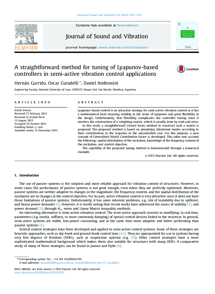 A straightforward method for tuning of Lyapunov-based controllers in semi-active vibration control applications