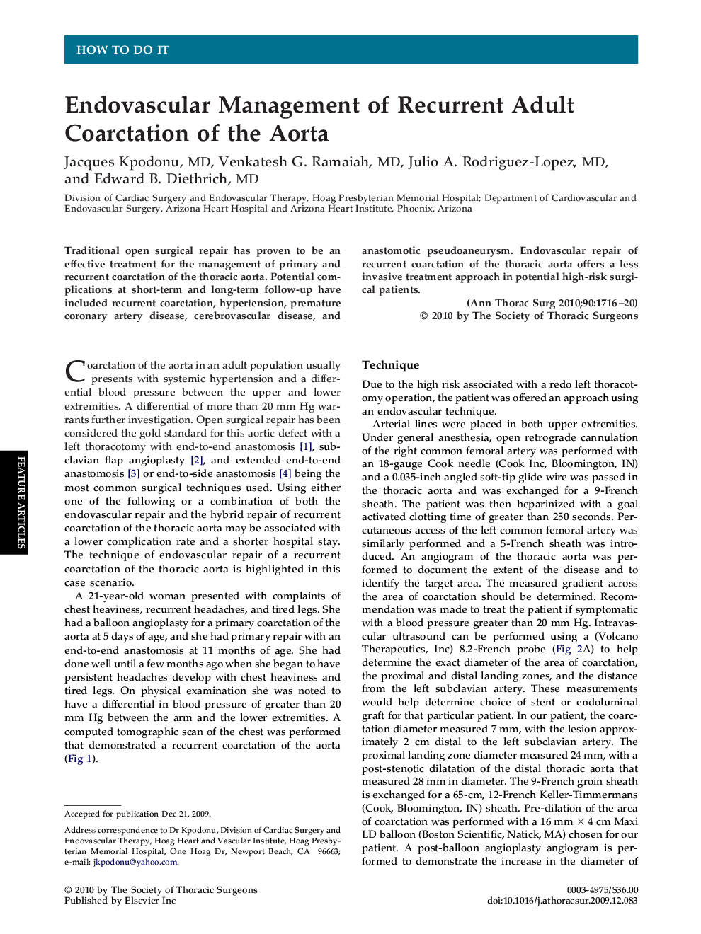 Endovascular Management of Recurrent Adult Coarctation of the Aorta