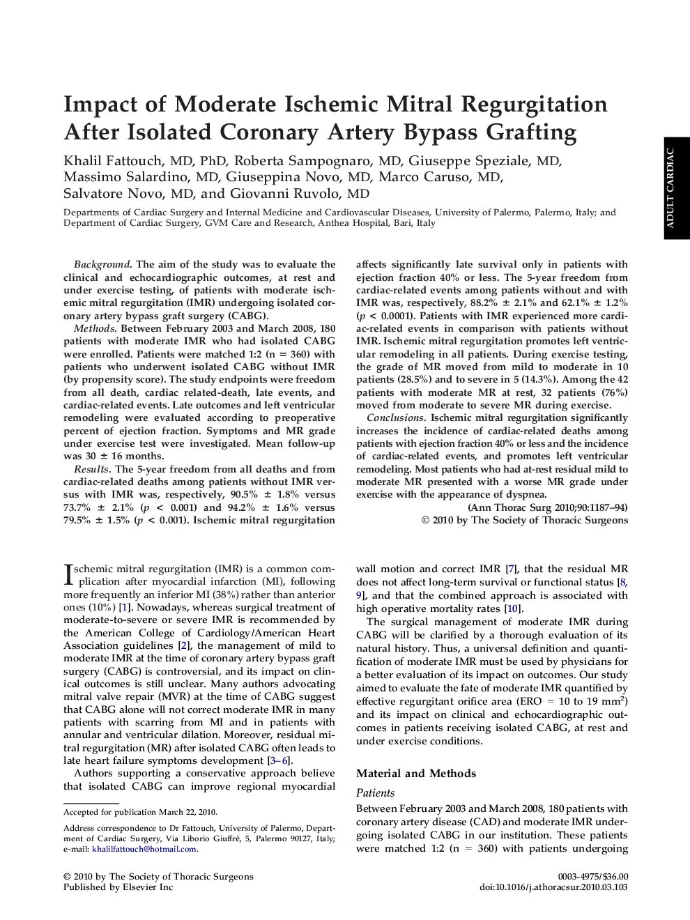 Impact of Moderate Ischemic Mitral Regurgitation After Isolated Coronary Artery Bypass Grafting