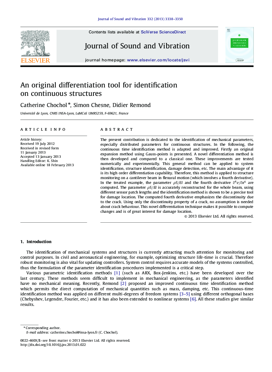 An original differentiation tool for identification on continuous structures