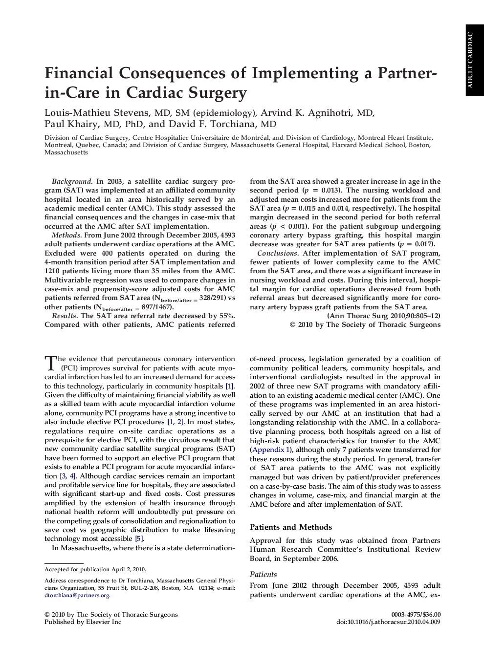 Financial Consequences of Implementing a Partner-in-Care in Cardiac Surgery