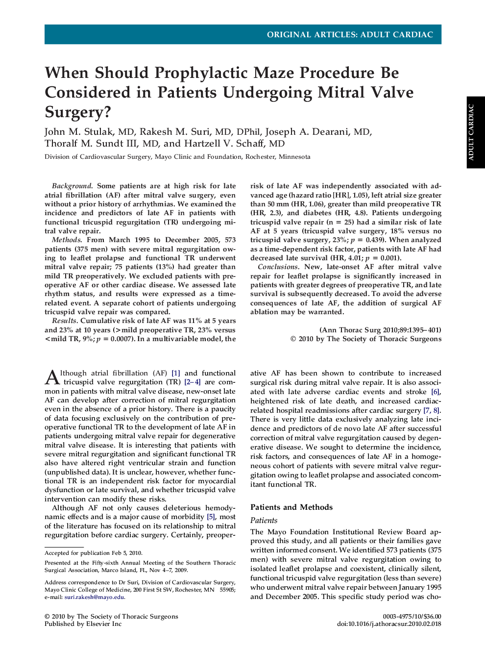 When Should Prophylactic Maze Procedure Be Considered in Patients Undergoing Mitral Valve Surgery?