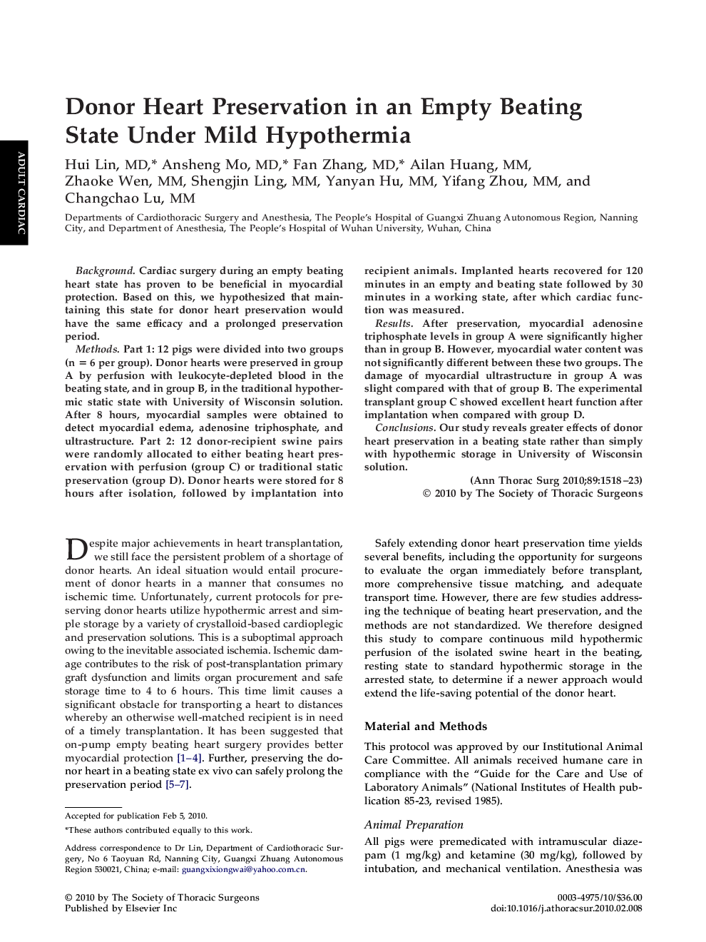 Donor Heart Preservation in an Empty Beating State Under Mild Hypothermia