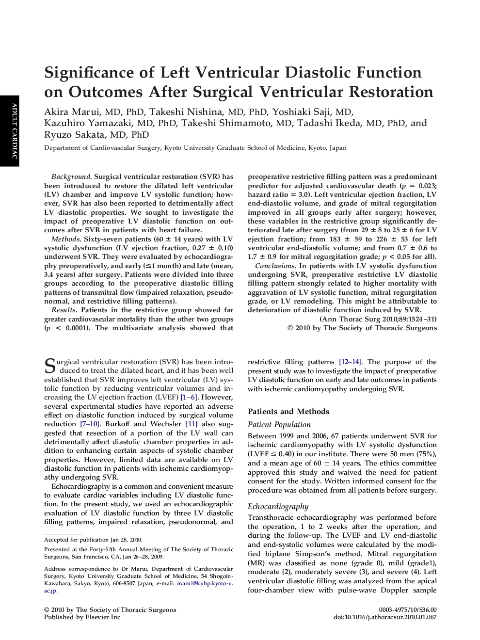 Significance of Left Ventricular Diastolic Function on Outcomes After Surgical Ventricular Restoration