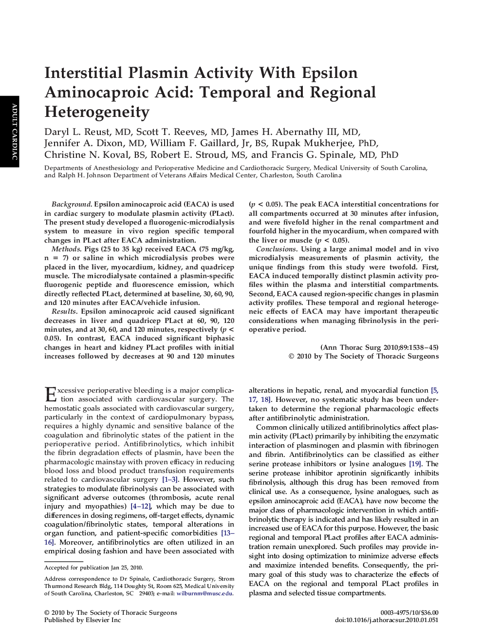 Interstitial Plasmin Activity With Epsilon Aminocaproic Acid: Temporal and Regional Heterogeneity