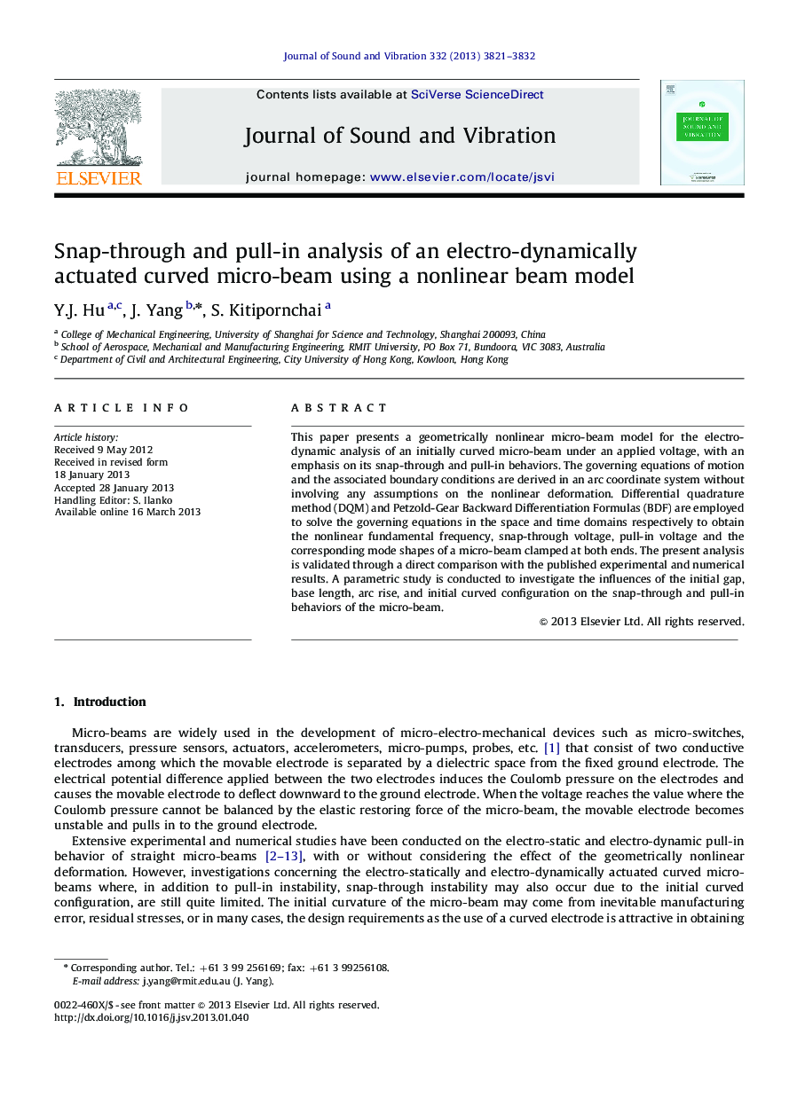 Snap-through and pull-in analysis of an electro-dynamically actuated curved micro-beam using a nonlinear beam model