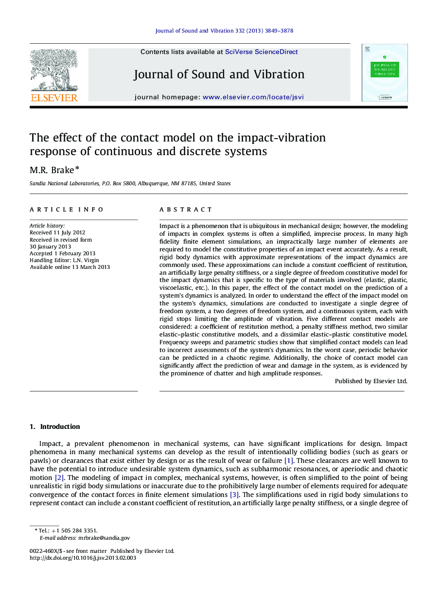 The effect of the contact model on the impact-vibration response of continuous and discrete systems