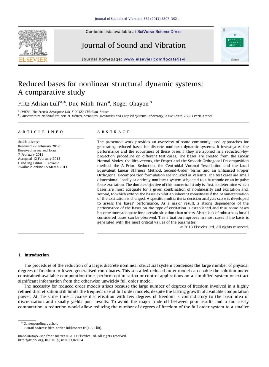 Reduced bases for nonlinear structural dynamic systems: A comparative study