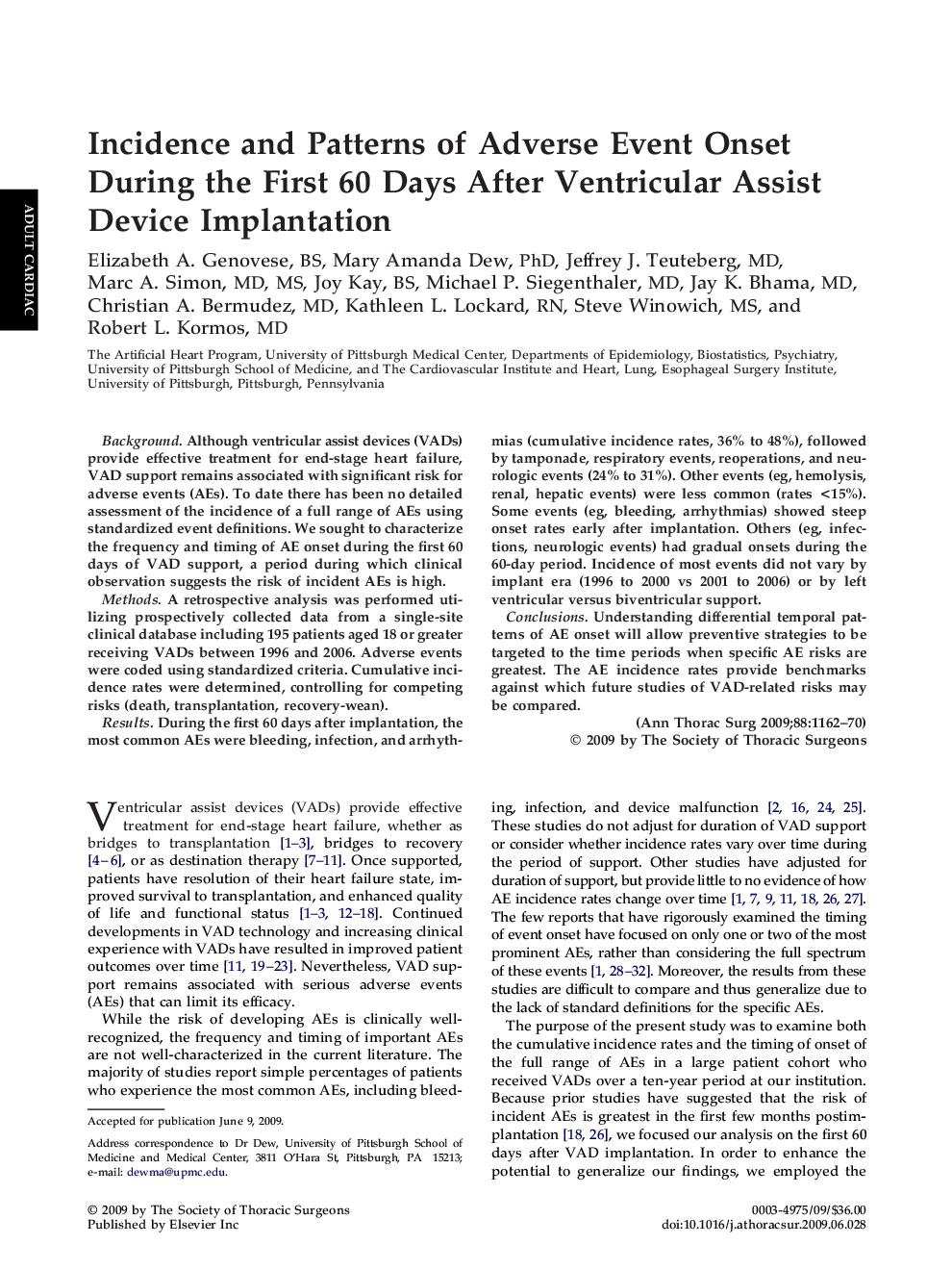Incidence and Patterns of Adverse Event Onset During the First 60 Days After Ventricular Assist Device Implantation