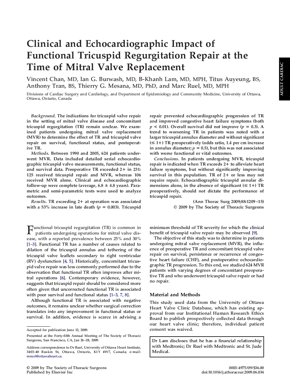 Clinical and Echocardiographic Impact of Functional Tricuspid Regurgitation Repair at the Time of Mitral Valve Replacement