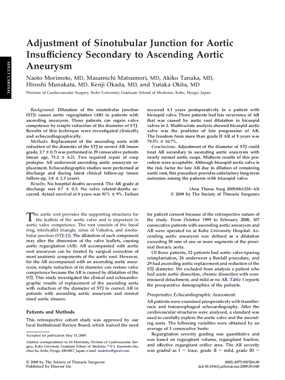 Adjustment of Sinotubular Junction for Aortic Insufficiency Secondary to Ascending Aortic Aneurysm