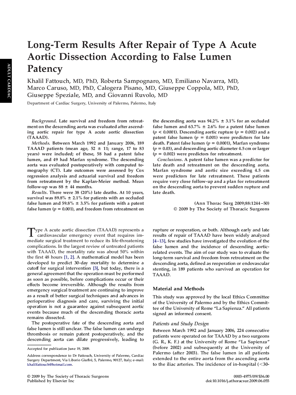 Long-Term Results After Repair of Type A Acute Aortic Dissection According to False Lumen Patency