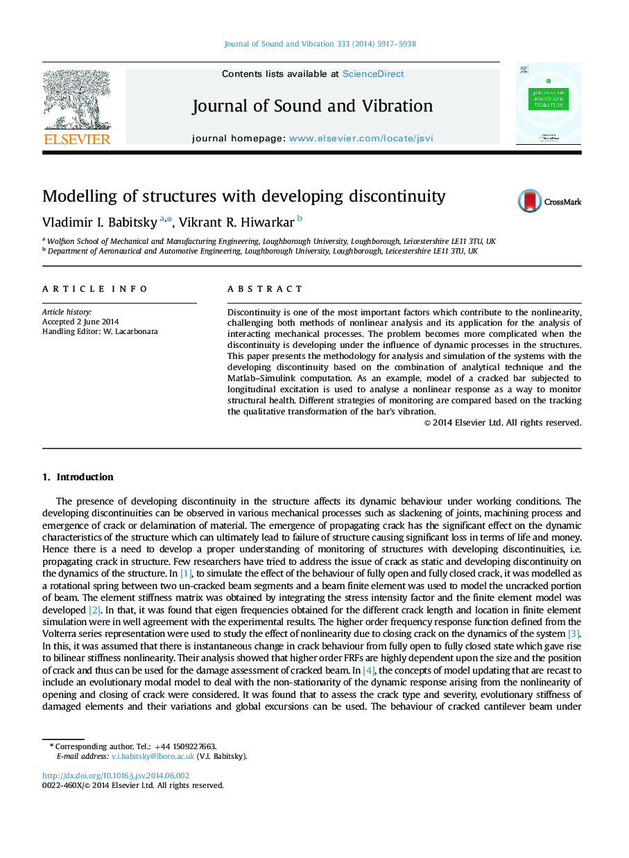 Modelling of structures with developing discontinuity