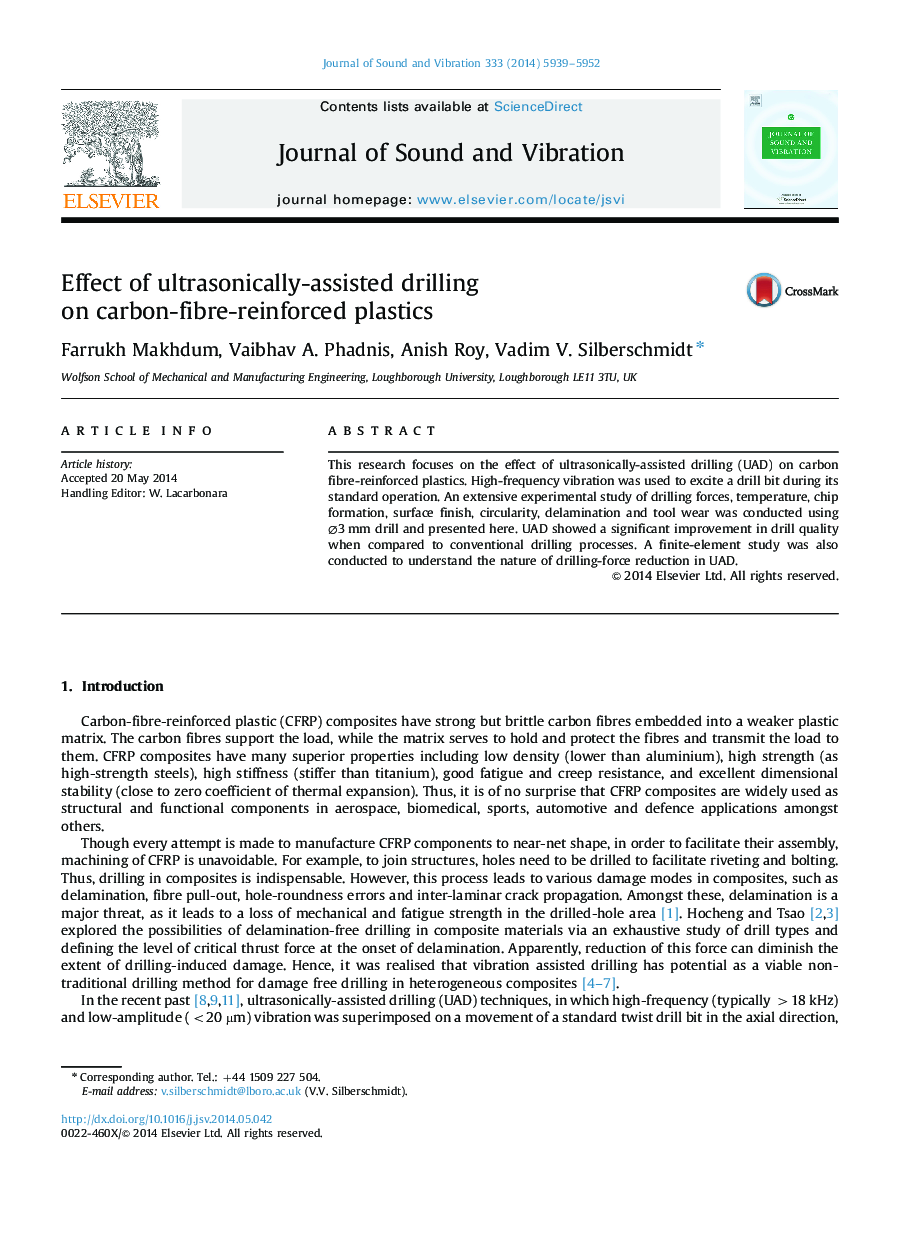 Effect of ultrasonically-assisted drilling on carbon-fibre-reinforced plastics