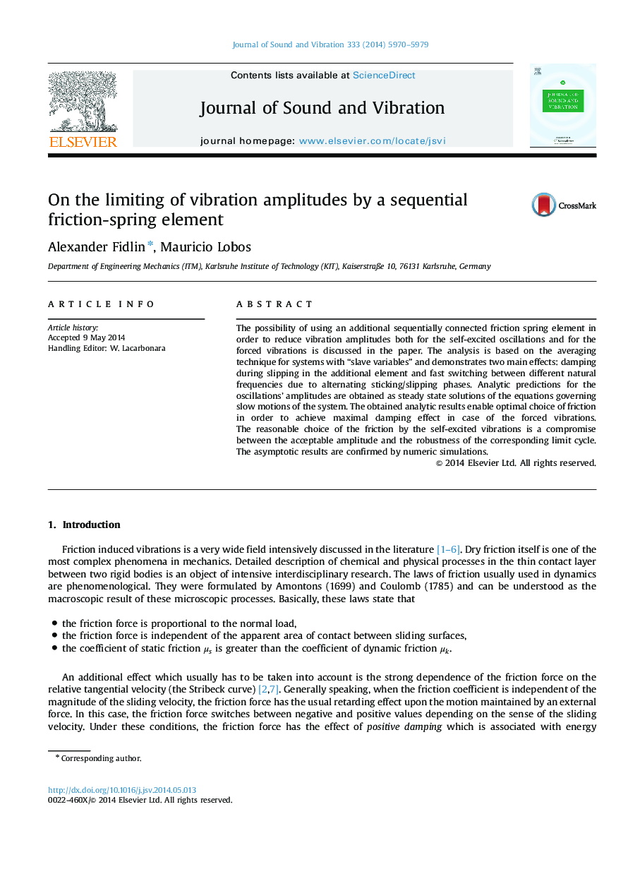 On the limiting of vibration amplitudes by a sequential friction-spring element