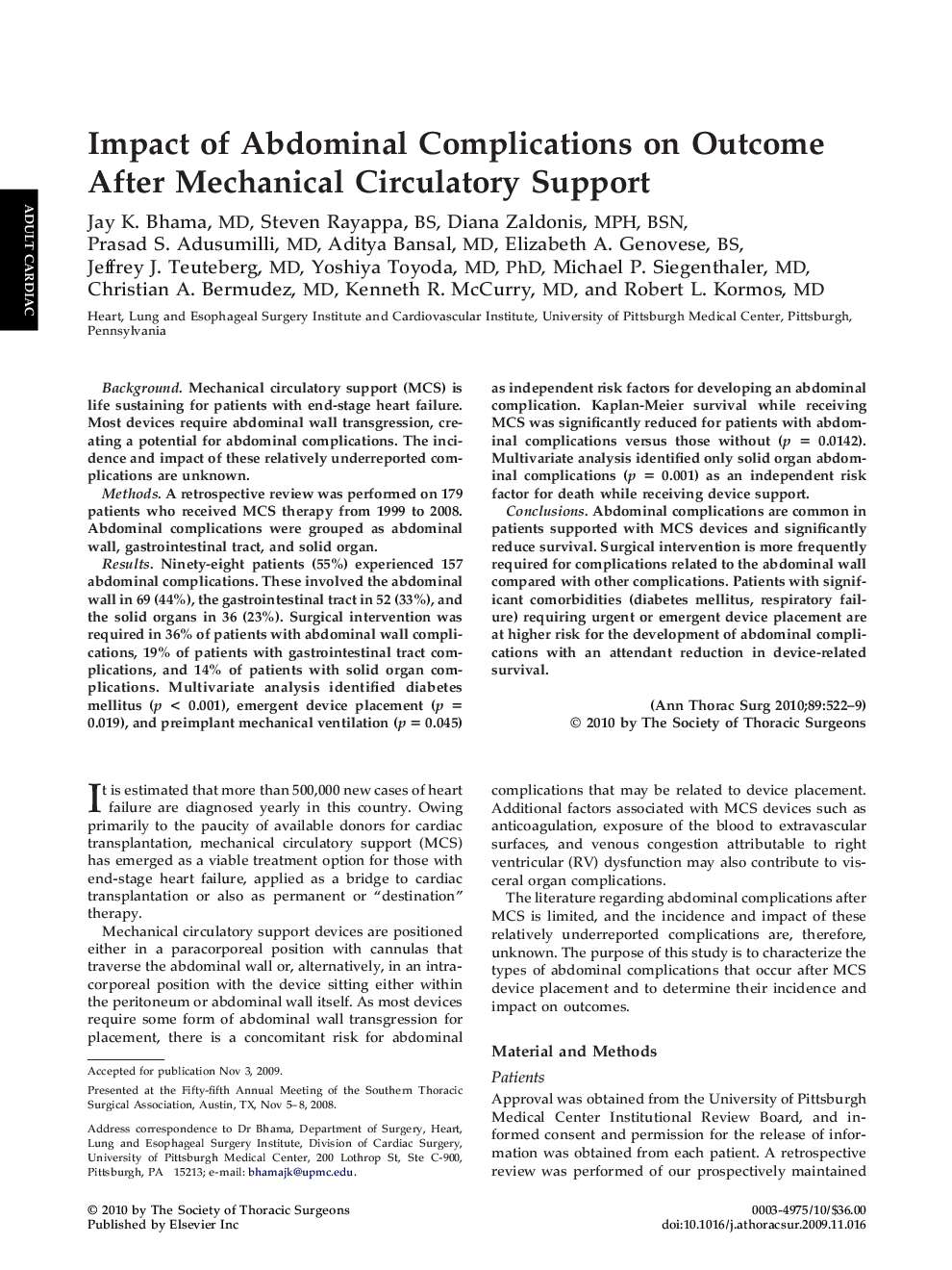Impact of Abdominal Complications on Outcome After Mechanical Circulatory Support