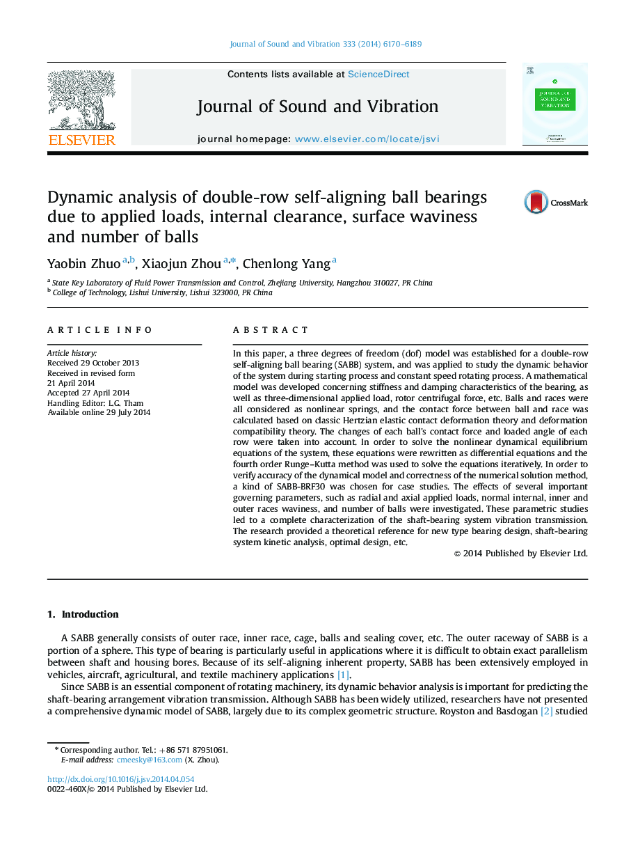 Dynamic analysis of double-row self-aligning ball bearings due to applied loads, internal clearance, surface waviness and number of balls
