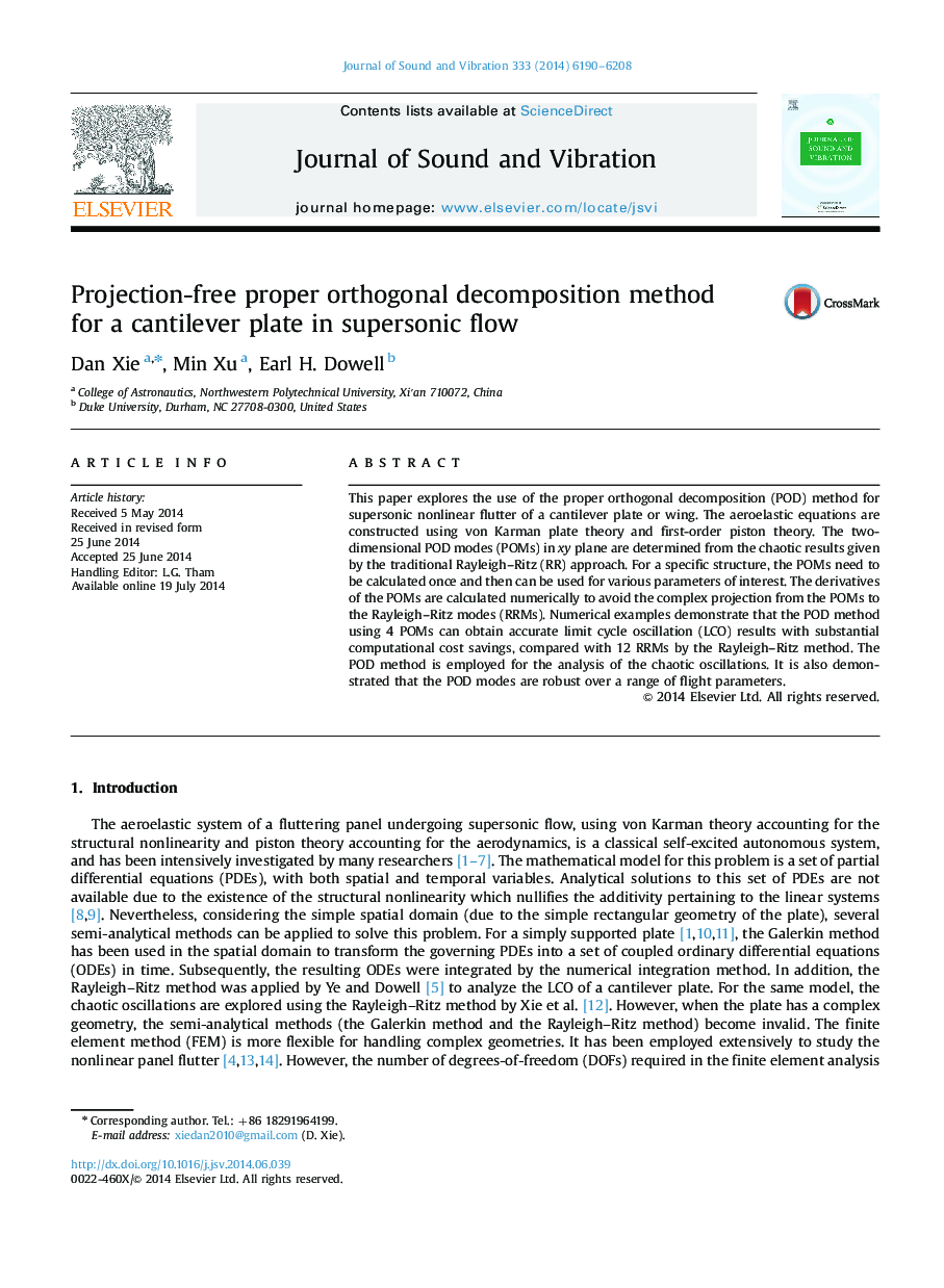 Projection-free proper orthogonal decomposition method for a cantilever plate in supersonic flow