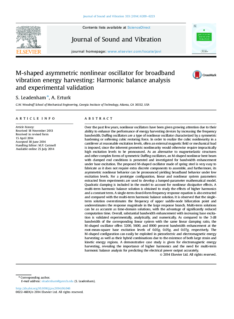 M-shaped asymmetric nonlinear oscillator for broadband vibration energy harvesting: Harmonic balance analysis and experimental validation