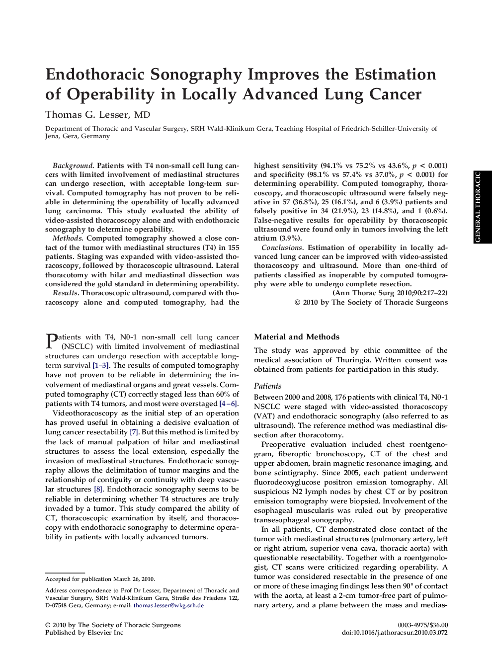 Endothoracic Sonography Improves the Estimation of Operability in Locally Advanced Lung Cancer