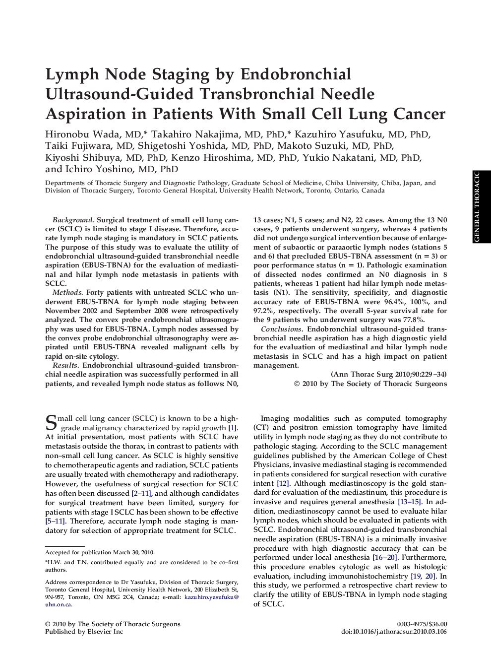 Lymph Node Staging by Endobronchial Ultrasound-Guided Transbronchial Needle Aspiration in Patients With Small Cell Lung Cancer