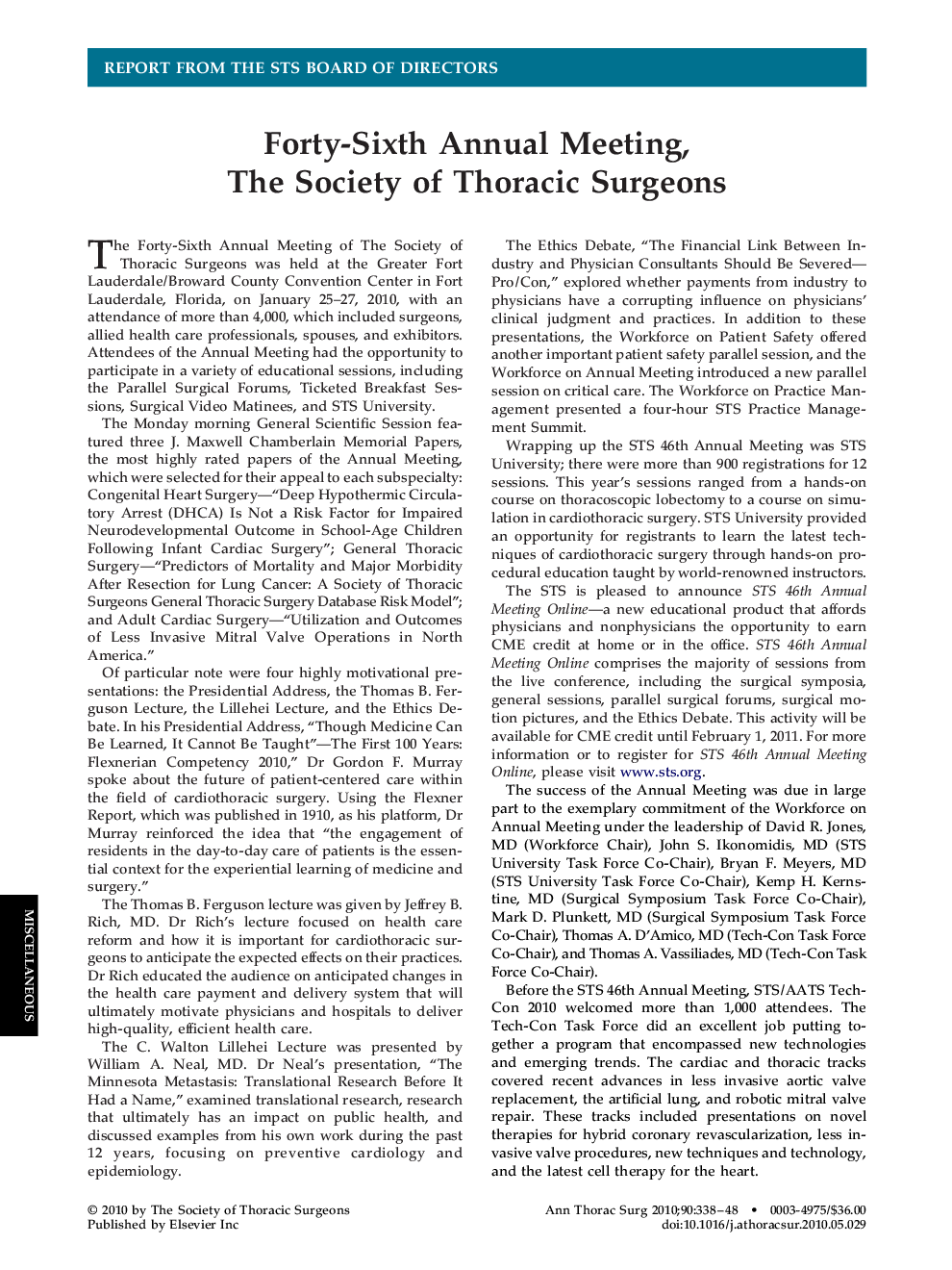 Forty-Sixth Annual Meeting, The Society of Thoracic Surgeons
