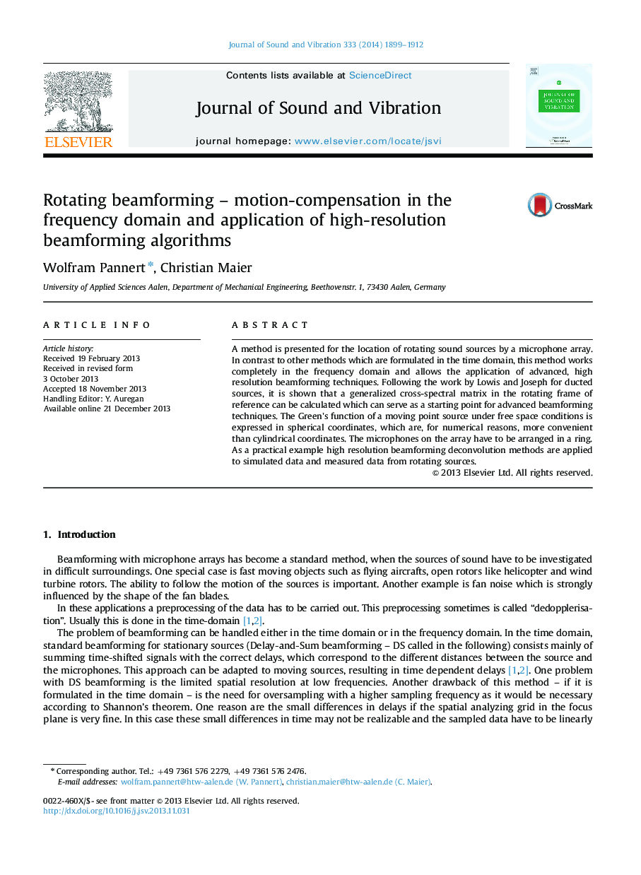 Rotating beamforming – motion-compensation in the frequency domain and application of high-resolution beamforming algorithms