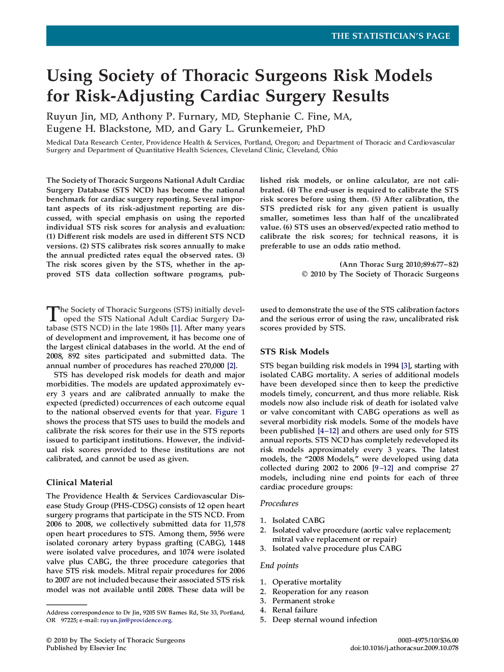 Using Society of Thoracic Surgeons Risk Models for Risk-Adjusting Cardiac Surgery Results