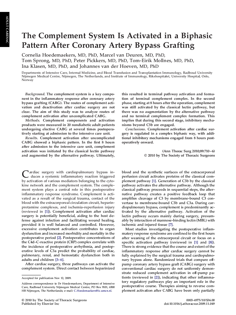 The Complement System Is Activated in a Biphasic Pattern After Coronary Artery Bypass Grafting