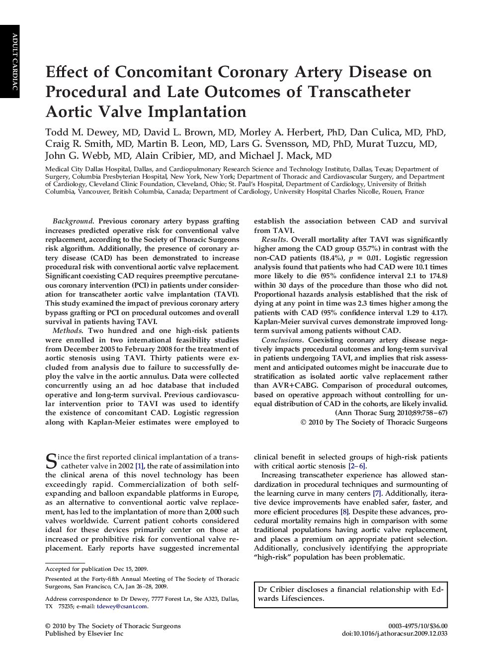 Effect of Concomitant Coronary Artery Disease on Procedural and Late Outcomes of Transcatheter Aortic Valve Implantation
