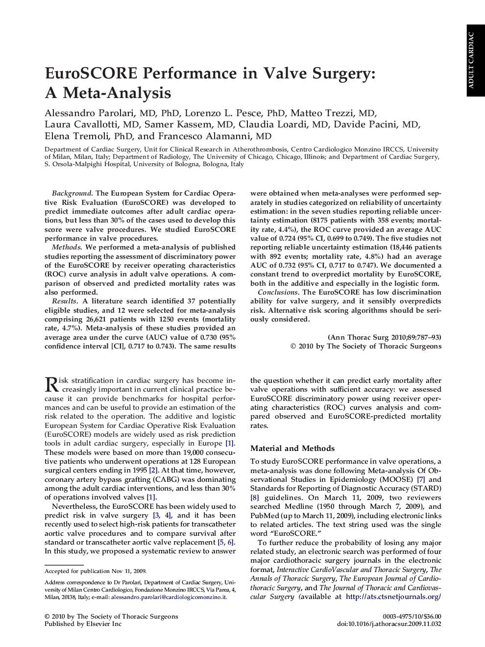 EuroSCORE Performance in Valve Surgery: A Meta-Analysis