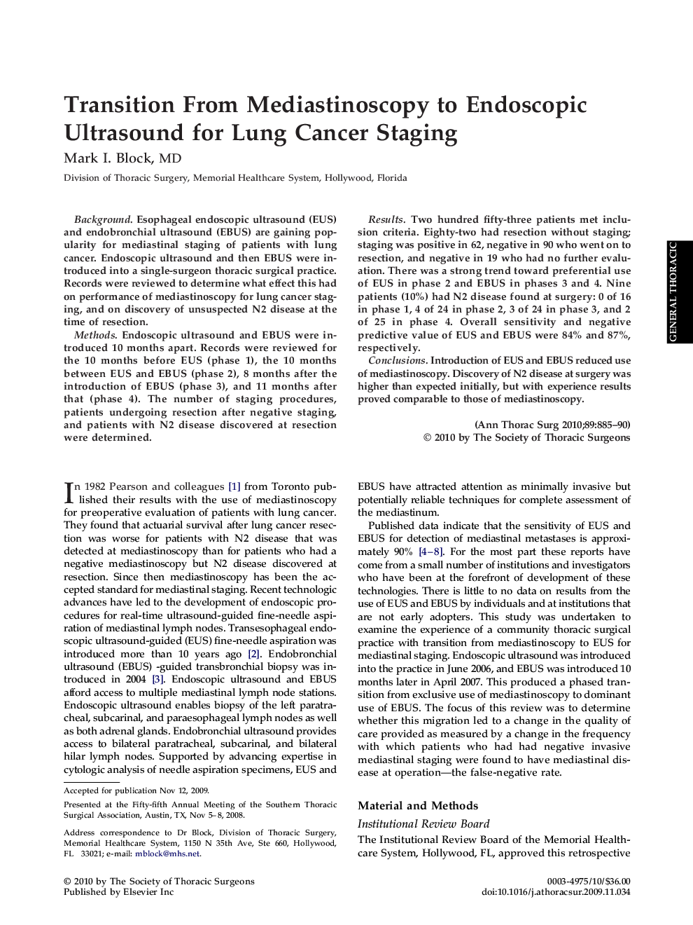 Transition From Mediastinoscopy to Endoscopic Ultrasound for Lung Cancer Staging