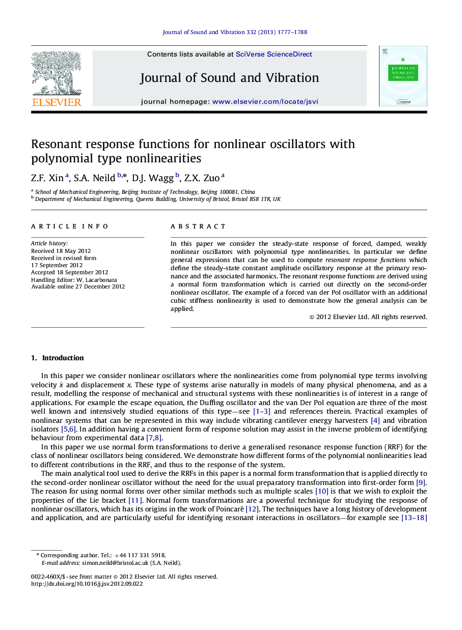 Resonant response functions for nonlinear oscillators with polynomial type nonlinearities