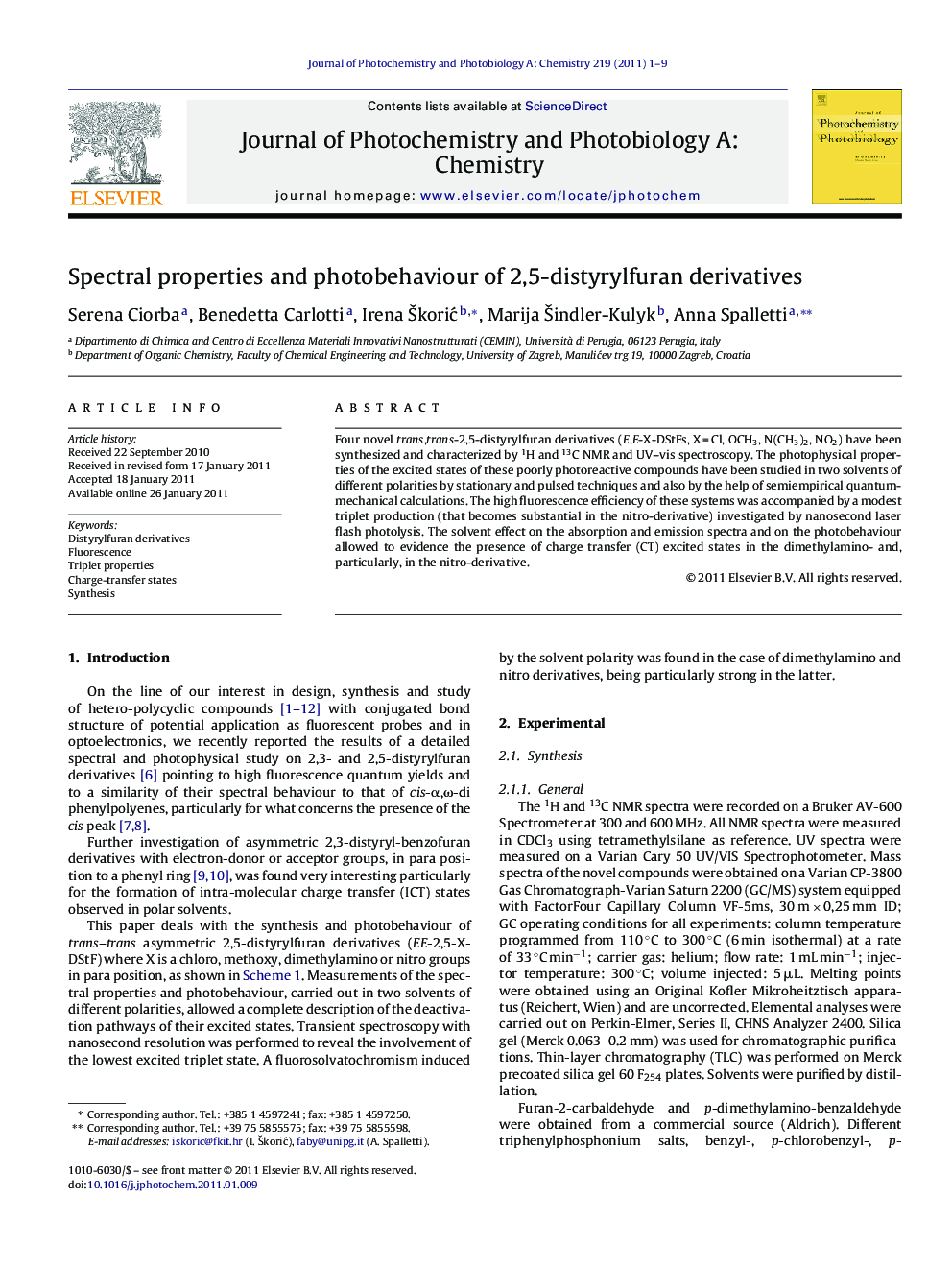 Spectral properties and photobehaviour of 2,5-distyrylfuran derivatives