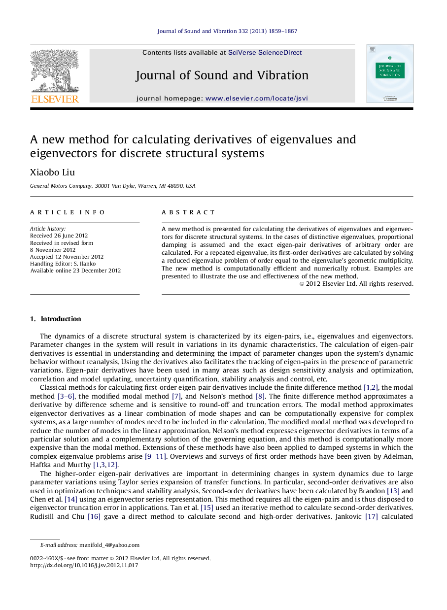 A new method for calculating derivatives of eigenvalues and eigenvectors for discrete structural systems