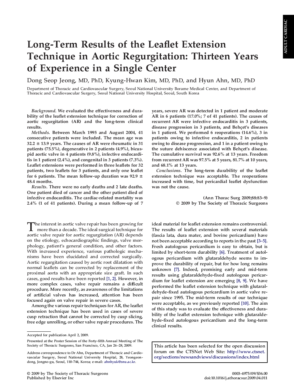 عکس صفحه اول مقاله: Long-Term Results of the Leaflet Extension Technique in Aortic Regurgitation: Thirteen Years of Experience in a Single Center Long-Term Results of the Leaflet Extension Technique in Aortic Regurgitation: Thirteen Years of Experience in a Single Center