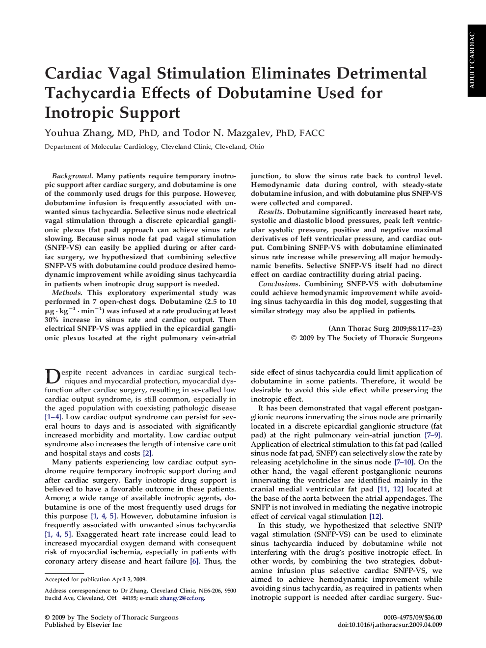 Cardiac Vagal Stimulation Eliminates Detrimental Tachycardia Effects of Dobutamine Used for Inotropic Support