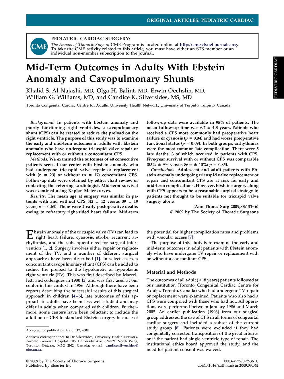 Mid-Term Outcomes in Adults With Ebstein Anomaly and Cavopulmonary Shunts