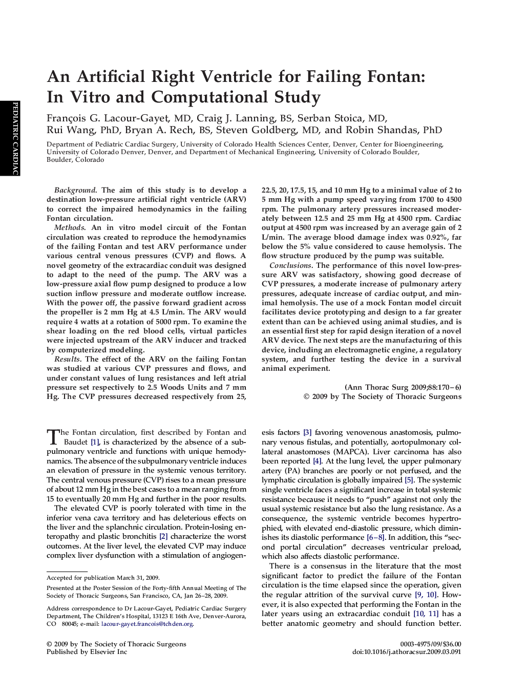 An Artificial Right Ventricle for Failing Fontan: In Vitro and Computational Study