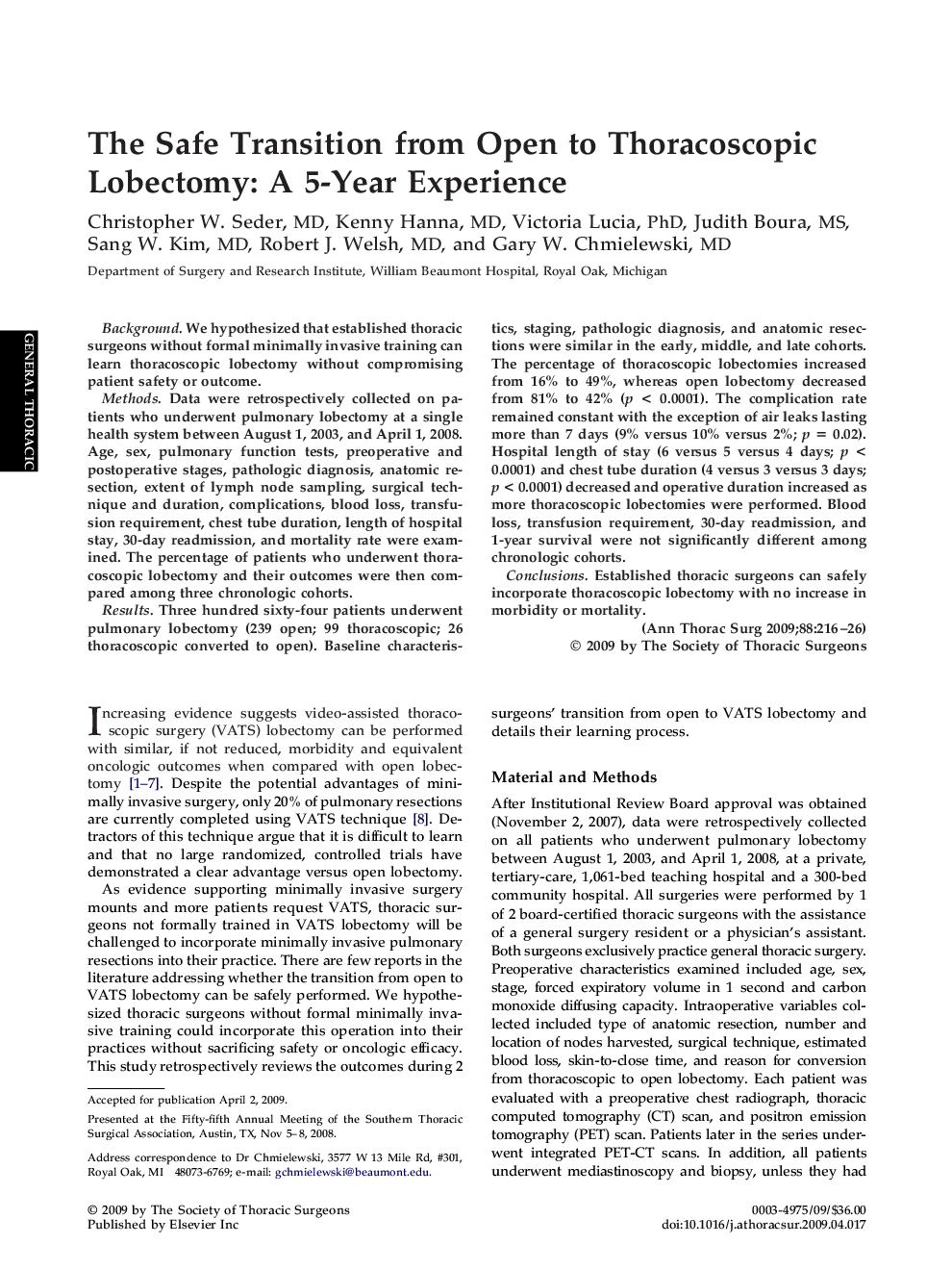 عکس صفحه اول مقاله: The Safe Transition from Open to Thoracoscopic Lobectomy: A 5-Year Experience The Safe Transition from Open to Thoracoscopic Lobectomy: A 5-Year Experience