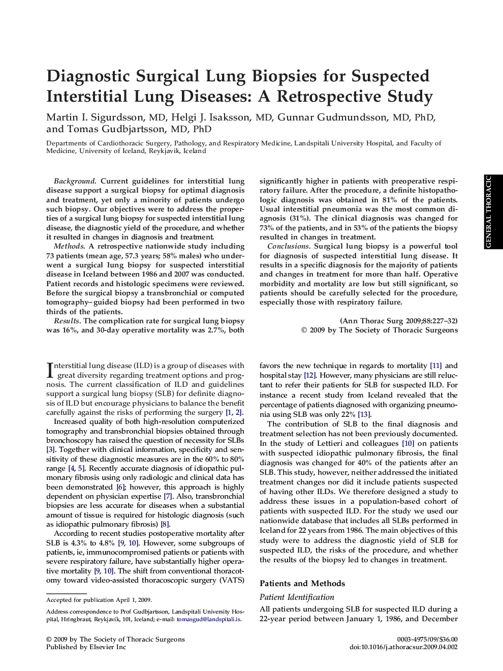 عکس صفحه اول مقاله: Diagnostic Surgical Lung Biopsies for Suspected Interstitial Lung Diseases: A Retrospective Study Diagnostic Surgical Lung Biopsies for Suspected Interstitial Lung Diseases: A Retrospective Study