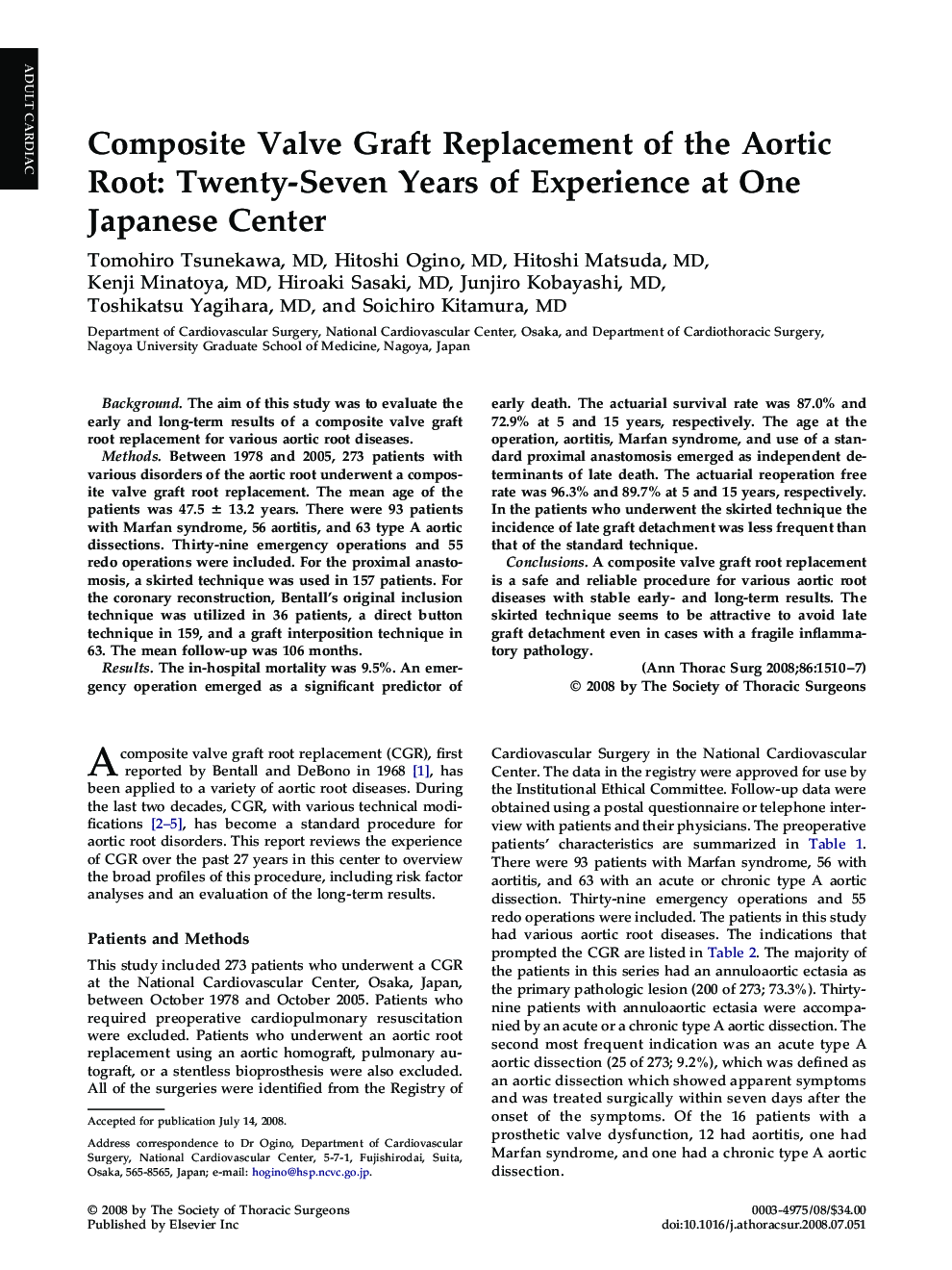 Composite Valve Graft Replacement of the Aortic Root: Twenty-Seven Years of Experience at One Japanese Center