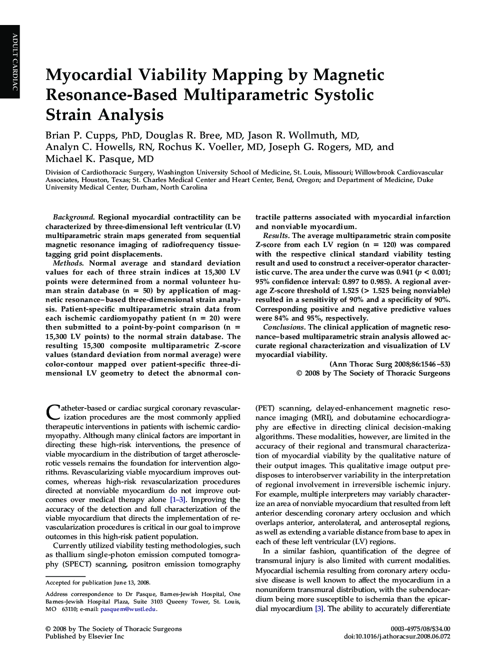 Myocardial Viability Mapping by Magnetic Resonance-Based Multiparametric Systolic Strain Analysis