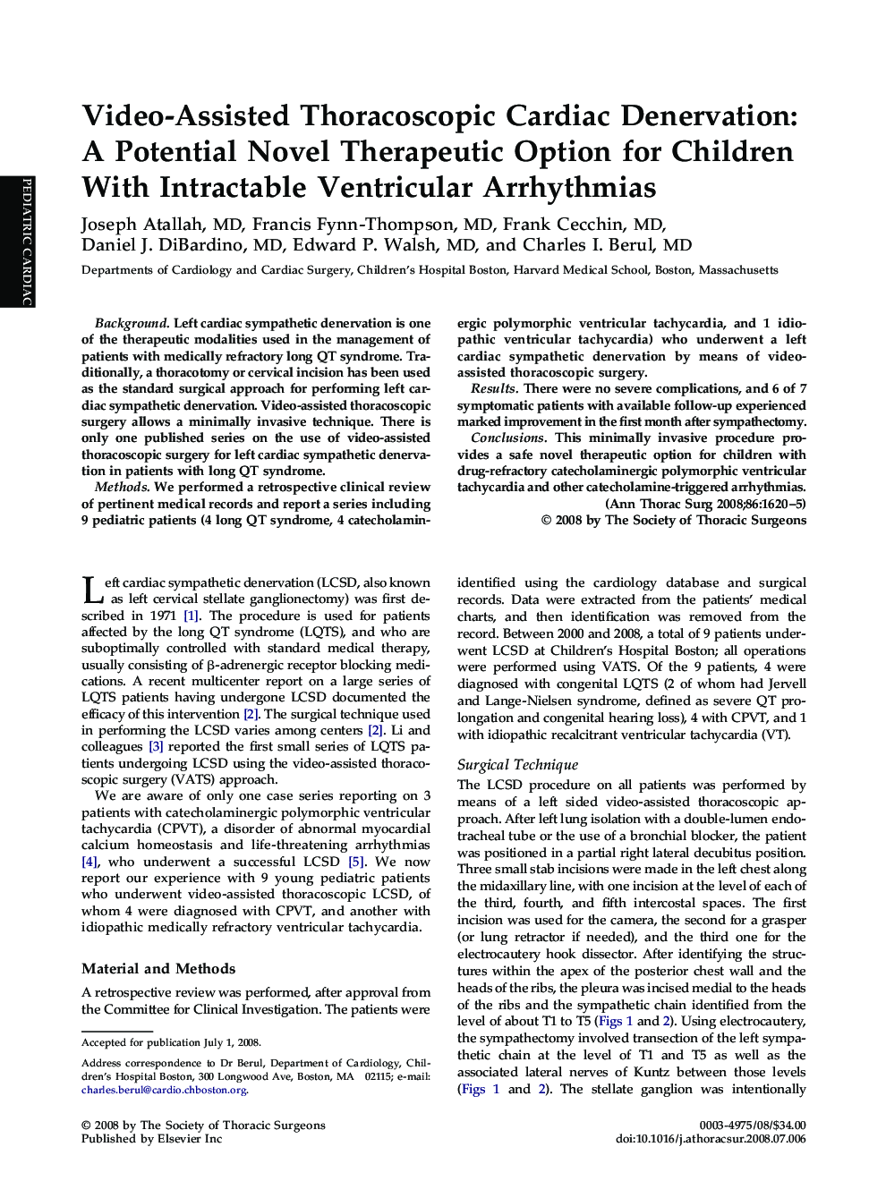 Video-Assisted Thoracoscopic Cardiac Denervation: A Potential Novel Therapeutic Option for Children With Intractable Ventricular Arrhythmias