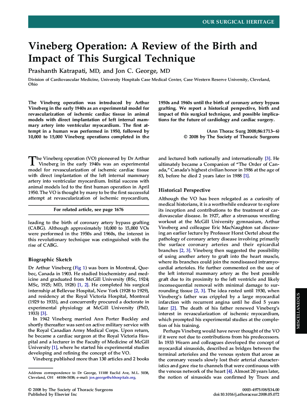 Vineberg Operation: A Review of the Birth and Impact of This Surgical Technique