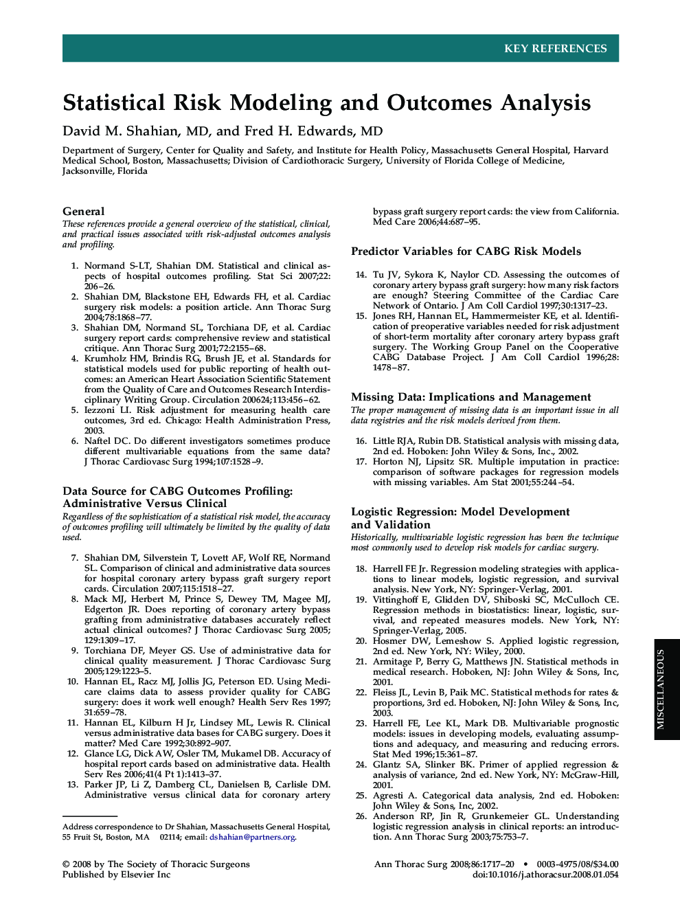 Statistical Risk Modeling and Outcomes Analysis