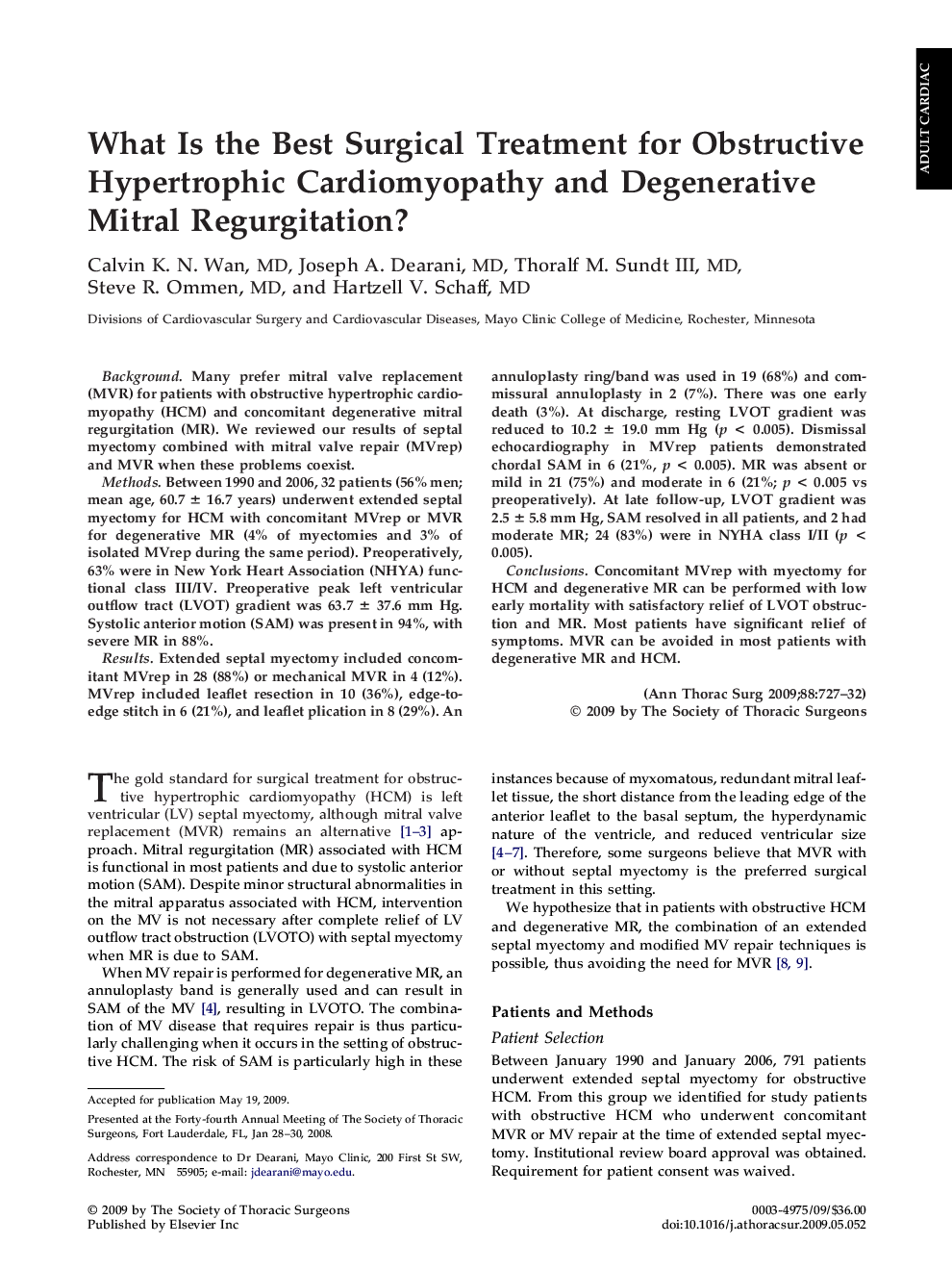 What Is the Best Surgical Treatment for Obstructive Hypertrophic Cardiomyopathy and Degenerative Mitral Regurgitation?