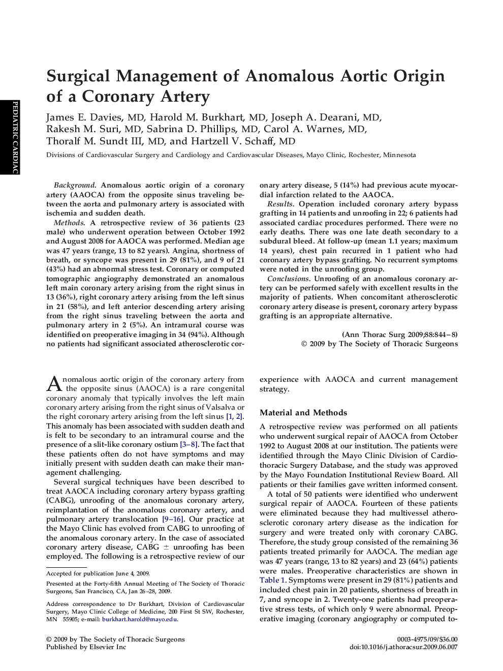 Surgical Management of Anomalous Aortic Origin of a Coronary Artery