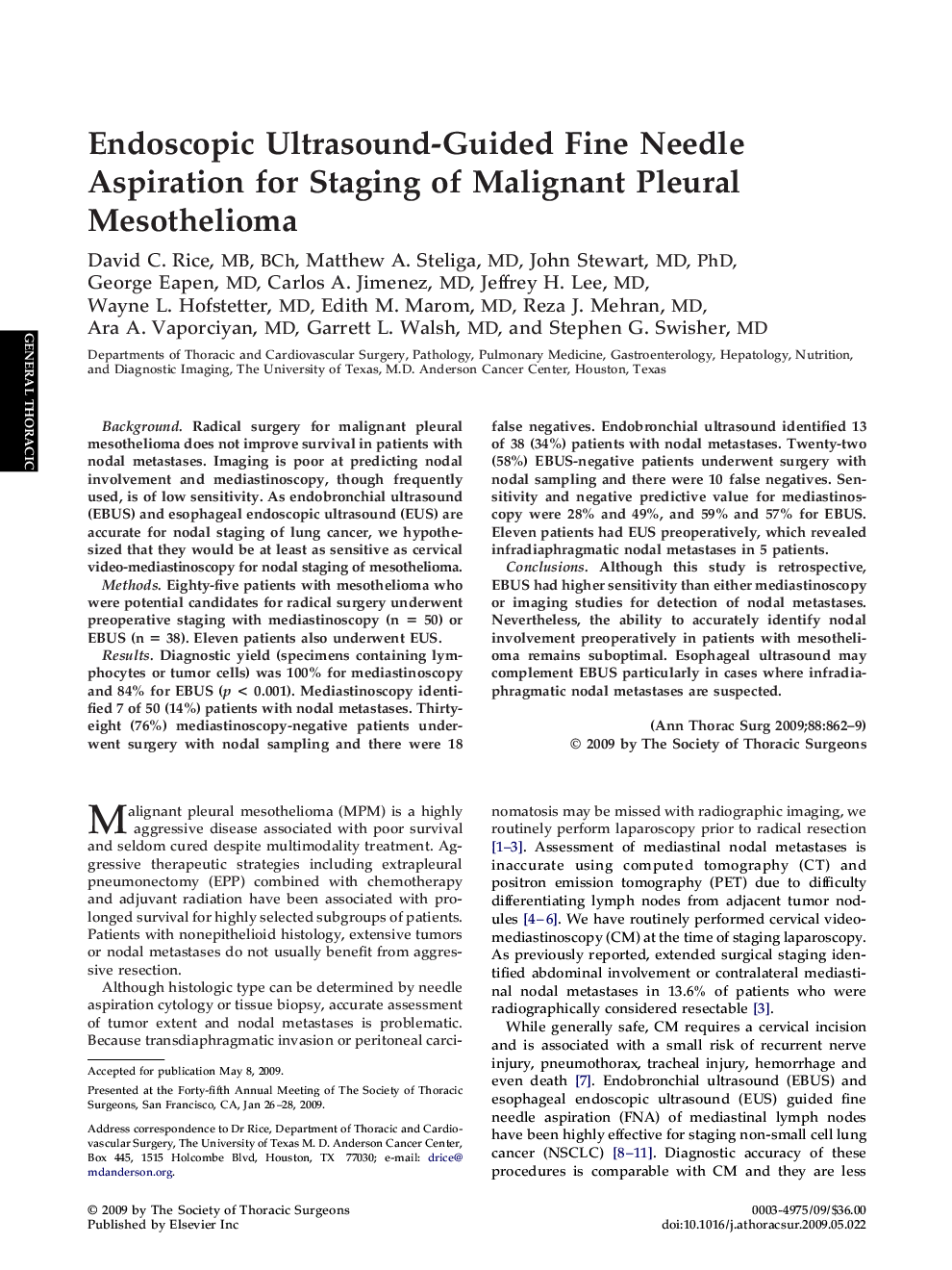 Endoscopic Ultrasound-Guided Fine Needle Aspiration for Staging of Malignant Pleural Mesothelioma